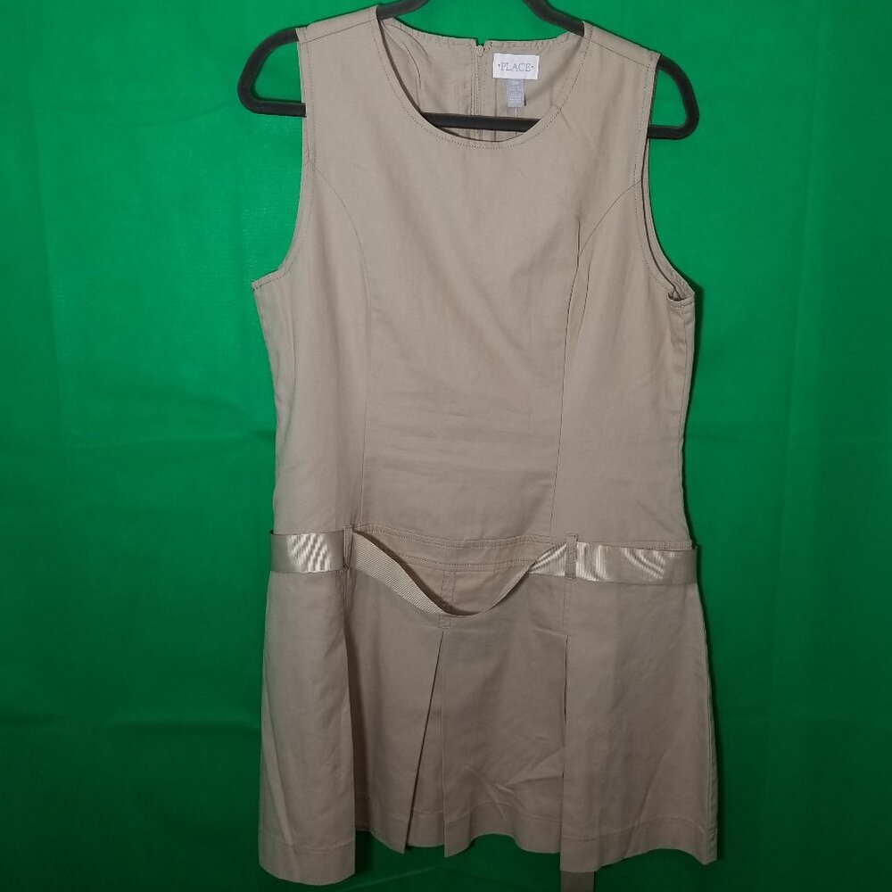 Children's Place Girls School Uniform Dress Khaki Tan Twill Pleated Size 20 NWT